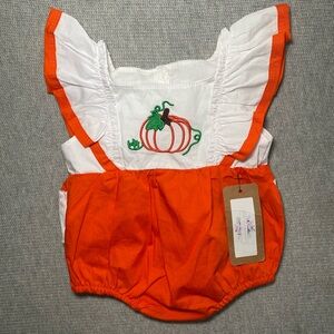 Boutique Pumpkin Romper 3 Months Bubble Embroidered Fall Halloween